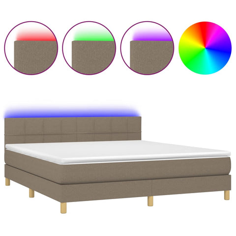 vidaXL Boxspringbett mit Matratze & LED Taupe 180x200 cm Stoff