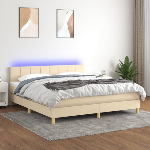 vidaXL Boxspringbett mit Matratze & LED Creme 180x200 cm Stoff