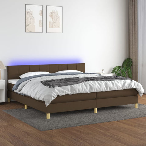 vidaXL Boxspringbett mit Matratze & LED Dunkelbraun 200x200 cm Stoff