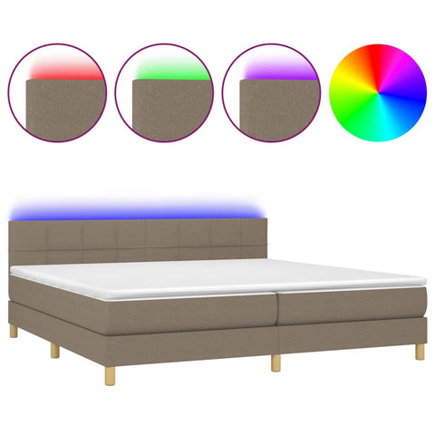 vidaXL Boxspringbett mit Matratze & LED Taupe 200x200 cm Stoff