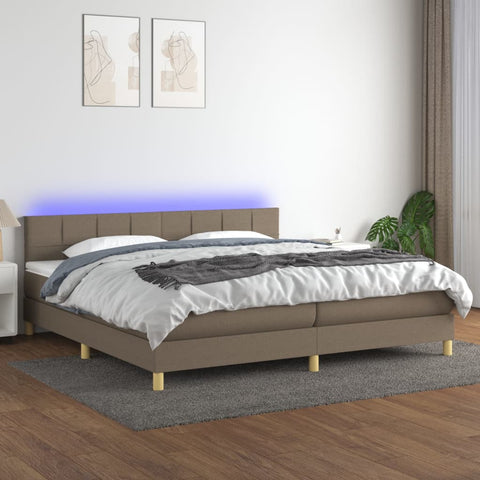 vidaXL Boxspringbett mit Matratze & LED Taupe 200x200 cm Stoff