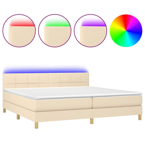 vidaXL Boxspringbett mit Matratze & LED Creme 200x200 cm Stoff