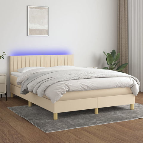 vidaXL Boxspringbett mit Matratze & LED Creme 140x190 cm Stoff