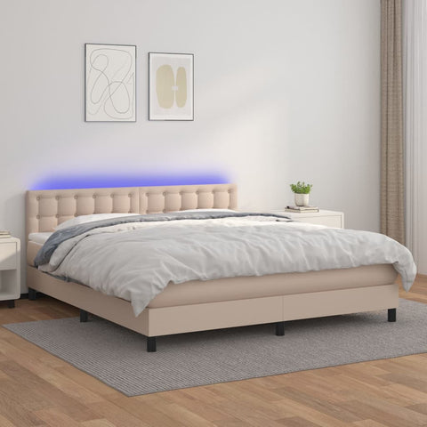 vidaXL Boxspringbett mit Matratze & LED Cappuccino-Braun 180x200cm