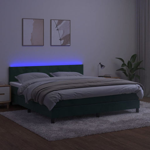 vidaXL Boxspringbett mit Matratze & LED Dunkelgrün 160x200 cm Samt