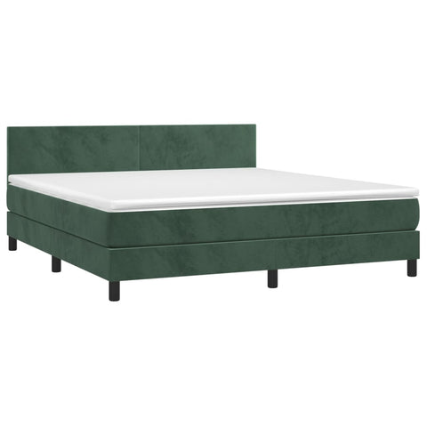 vidaXL Boxspringbett mit Matratze & LED Dunkelgrün 160x200 cm Samt