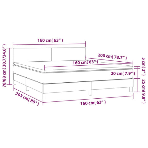 vidaXL Boxspringbett mit Matratze & LED Dunkelgrün 160x200 cm Samt