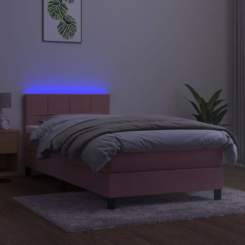 vidaXL Boxspringbett mit Matratze & LED Rosa 90x190 cm Samt