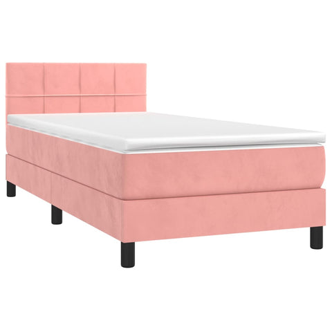 vidaXL Boxspringbett mit Matratze & LED Rosa 90x190 cm Samt