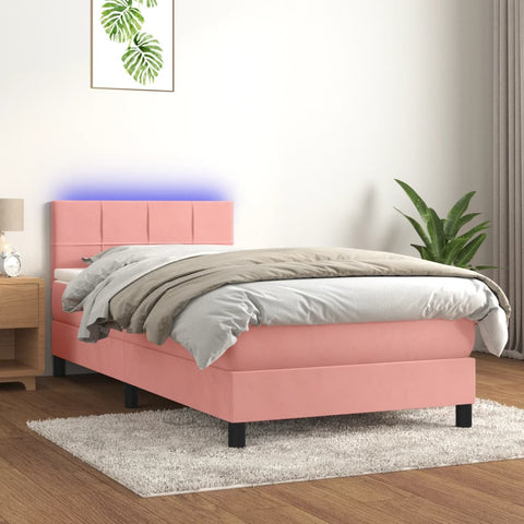 vidaXL Boxspringbett mit Matratze & LED Rosa 90x190 cm Samt