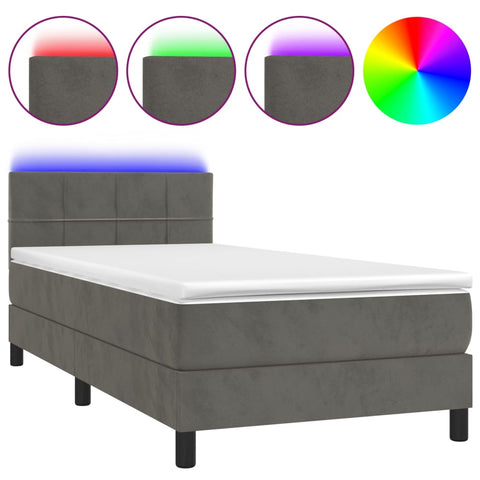 vidaXL Boxspringbett mit Matratze & LED Dunkelgrau 100x200 cm Samt