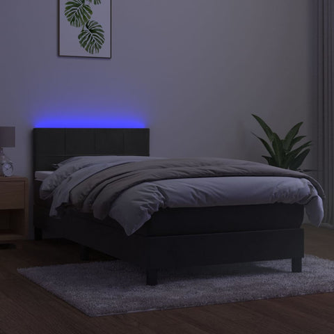 vidaXL Boxspringbett mit Matratze & LED Dunkelgrau 100x200 cm Samt