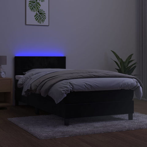 vidaXL Boxspringbett mit Matratze & LED Schwarz 100x200 cm Samt