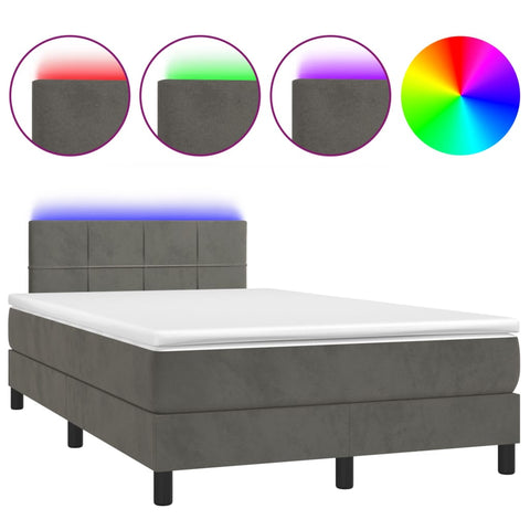 vidaXL Boxspringbett mit Matratze & LED Dunkelgrau 120x200 cm Samt