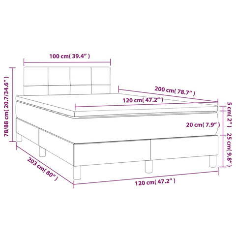 vidaXL Boxspringbett mit Matratze & LED Dunkelgrau 120x200 cm Samt