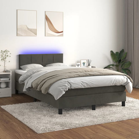 vidaXL Boxspringbett mit Matratze & LED Dunkelgrau 120x200 cm Samt