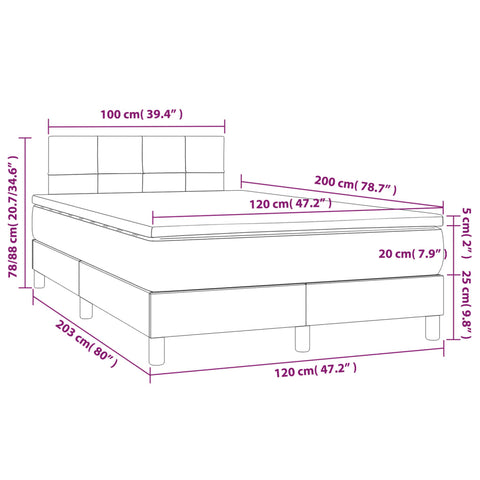 vidaXL Boxspringbett mit Matratze & LED Schwarz 120x200 cm Samt