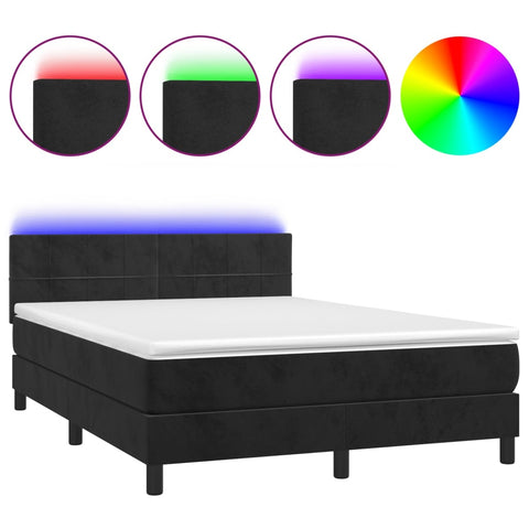 vidaXL Boxspringbett mit Matratze & LED Schwarz 140x190 cm Samt