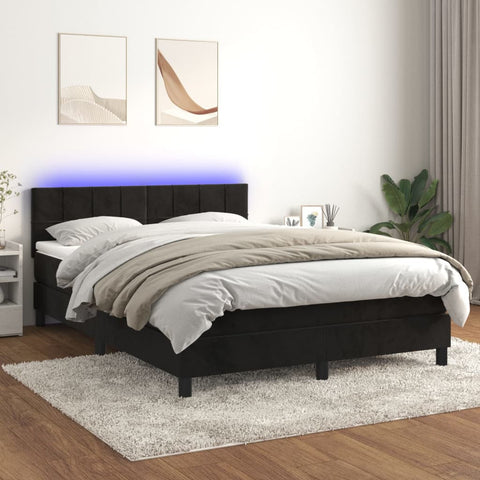 vidaXL Boxspringbett mit Matratze & LED Schwarz 140x190 cm Samt