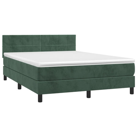 vidaXL Boxspringbett mit Matratze & LED Dunkelgrün 140x190 cm Samt