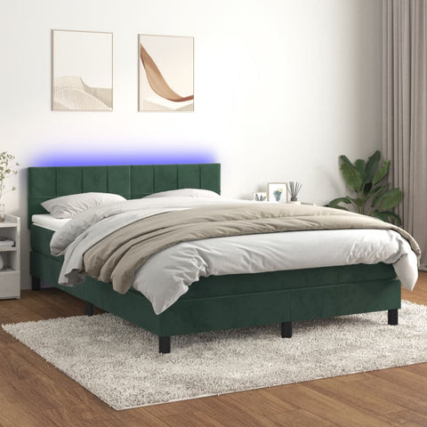 vidaXL Boxspringbett mit Matratze & LED Dunkelgrün 140x190 cm Samt