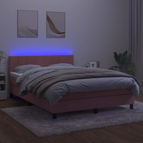 vidaXL Boxspringbett mit Matratze & LED Rosa 140x190 cm Samt