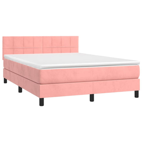 vidaXL Boxspringbett mit Matratze & LED Rosa 140x190 cm Samt