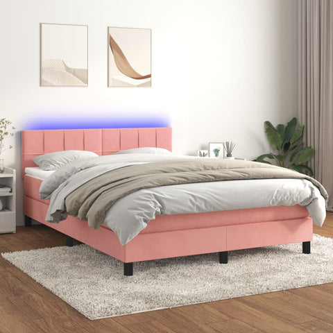 vidaXL Boxspringbett mit Matratze & LED Rosa 140x190 cm Samt