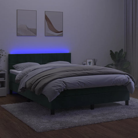 vidaXL Boxspringbett mit Matratze & LED Dunkelgrün 140x200 cm Samt