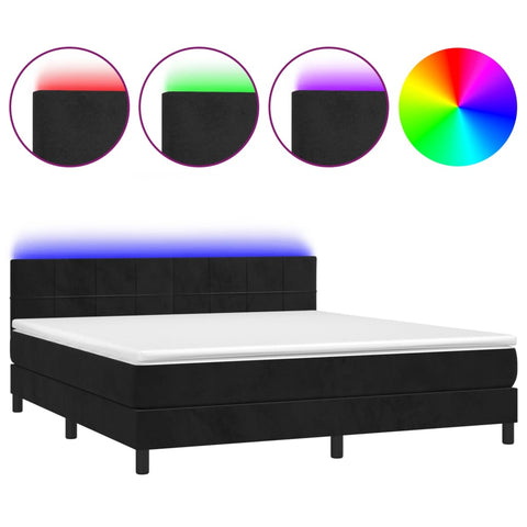 vidaXL Boxspringbett mit Matratze & LED Schwarz 160x200 cm Samt