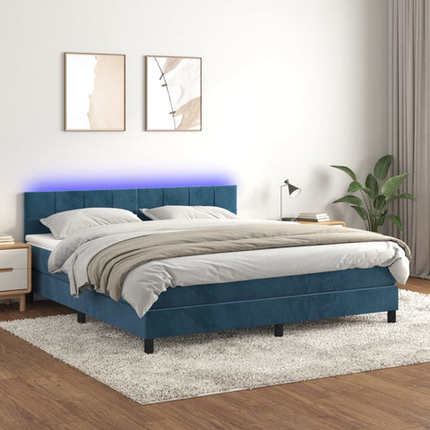 vidaXL Boxspringbett mit Matratze & LED Dunkelblau 180x200 cm Samt