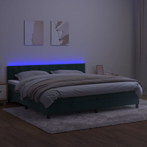 vidaXL Boxspringbett mit Matratze & LED Dunkelgrün 200x200 cm Samt