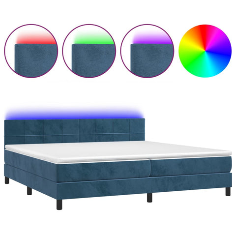 vidaXL Boxspringbett mit Matratze & LED Dunkelblau 200x200 cm Samt