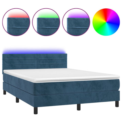 vidaXL Boxspringbett mit Matratze & LED Dunkelblau 140x190 cm Samt