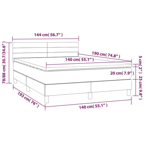 vidaXL Boxspringbett mit Matratze & LED Dunkelblau 140x190 cm Samt