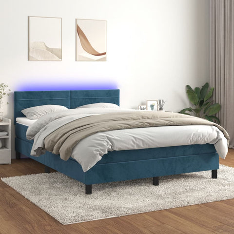 vidaXL Boxspringbett mit Matratze & LED Dunkelblau 140x190 cm Samt