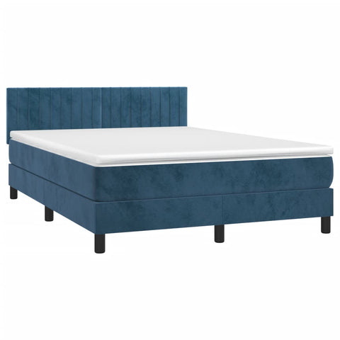 vidaXL Boxspringbett mit Matratze & LED Dunkelblau 140x190 cm Samt