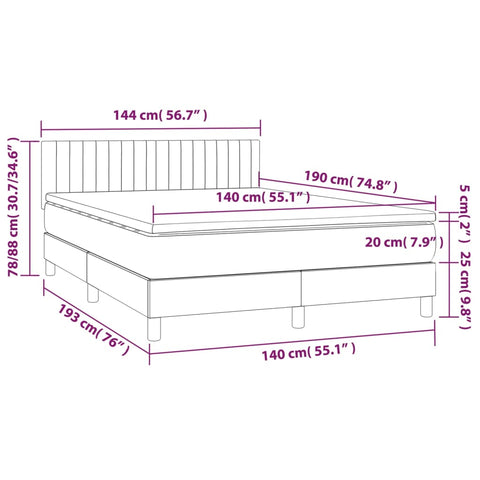 vidaXL Boxspringbett mit Matratze & LED Dunkelblau 140x190 cm Samt