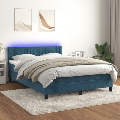 vidaXL Boxspringbett mit Matratze & LED Dunkelblau 140x190 cm Samt