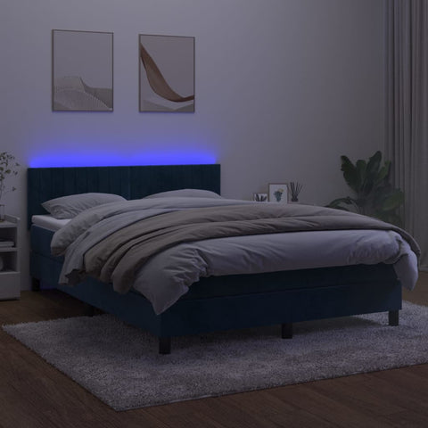 vidaXL Boxspringbett mit Matratze & LED Dunkelblau 140x200 cm Samt