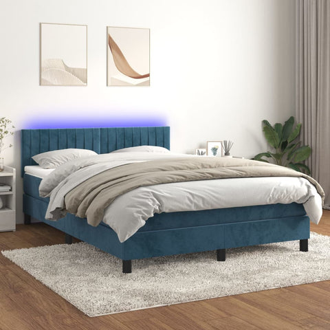 vidaXL Boxspringbett mit Matratze & LED Dunkelblau 140x200 cm Samt