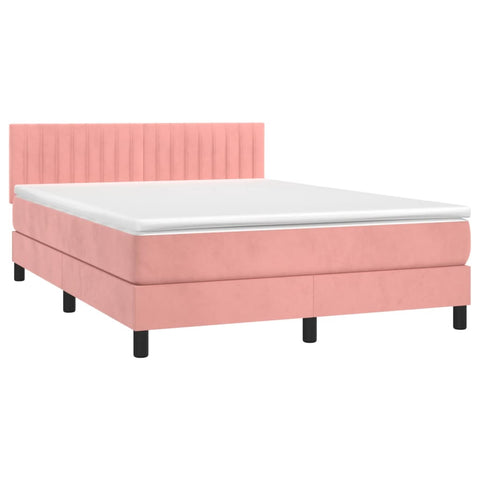 vidaXL Boxspringbett mit Matratze & LED Rosa 140x200 cm Samt