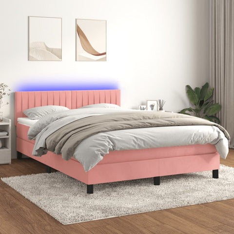 vidaXL Boxspringbett mit Matratze & LED Rosa 140x200 cm Samt