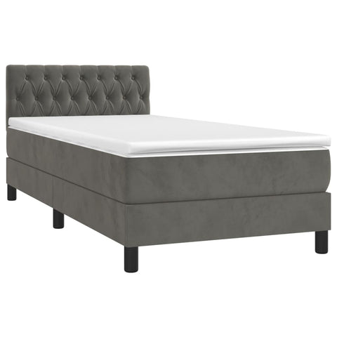 vidaXL Boxspringbett mit Matratze & LED Dunkelgrau 90x190 cm Samt