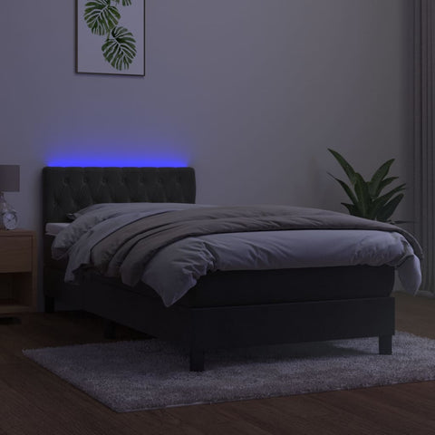 vidaXL Boxspringbett mit Matratze & LED Dunkelgrau 90x190 cm Samt