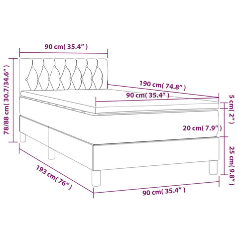 vidaXL Boxspringbett mit Matratze & LED Dunkelgrün 90x190 cm Samt