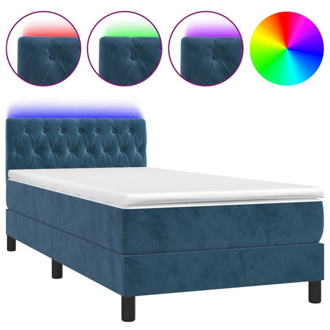 vidaXL Boxspringbett mit Matratze & LED Dunkelblau 90x190 cm Samt