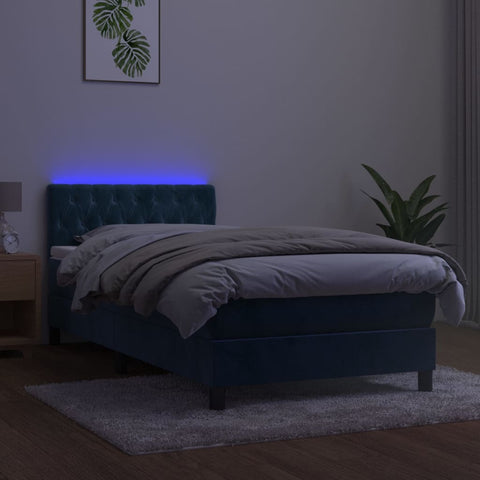 vidaXL Boxspringbett mit Matratze & LED Dunkelblau 90x190 cm Samt