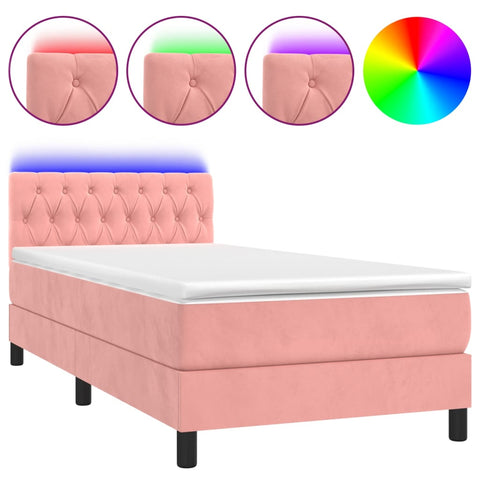 vidaXL Boxspringbett mit Matratze & LED Rosa 90x190 cm Samt