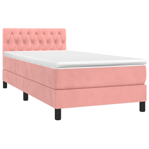 vidaXL Boxspringbett mit Matratze & LED Rosa 90x190 cm Samt